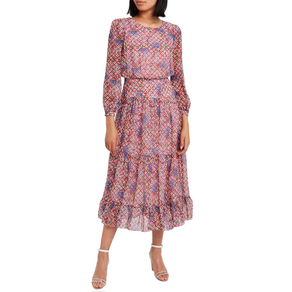 SALONI Colorful Patterned Midi Dress